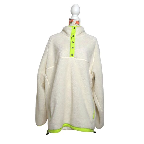 American Eagle Outfitters Jackets & Blazers - American Eagle Women's Sherpa Pullover Jacket Size XXL Ivory / Neon Piping EUC
